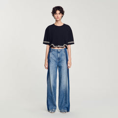 Rhinestone cropped T-shirt Black Sandro Women