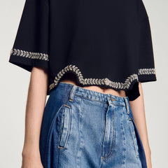 Rhinestone cropped T-shirt Black Sandro Women