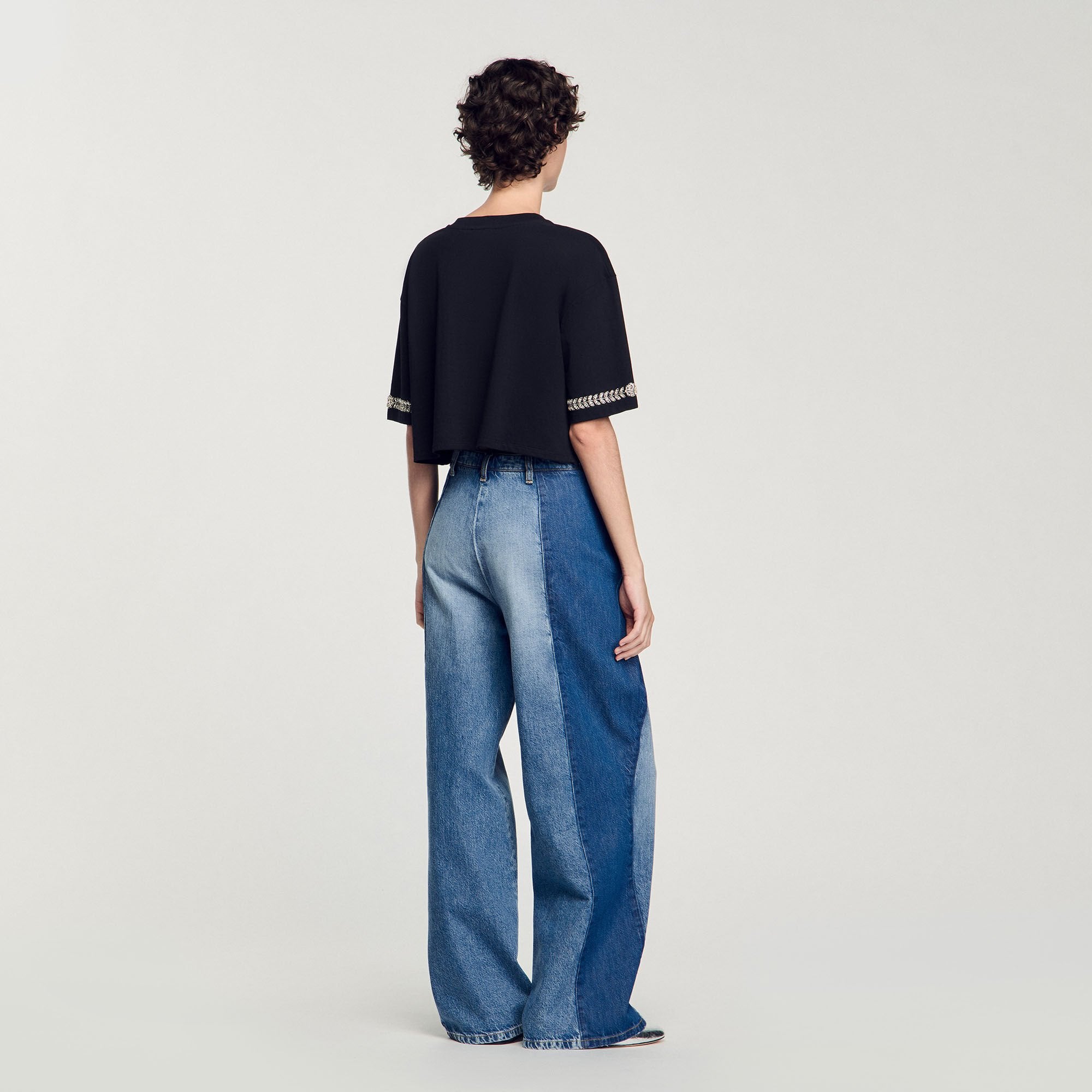 Rhinestone cropped T-shirt Black Sandro Women