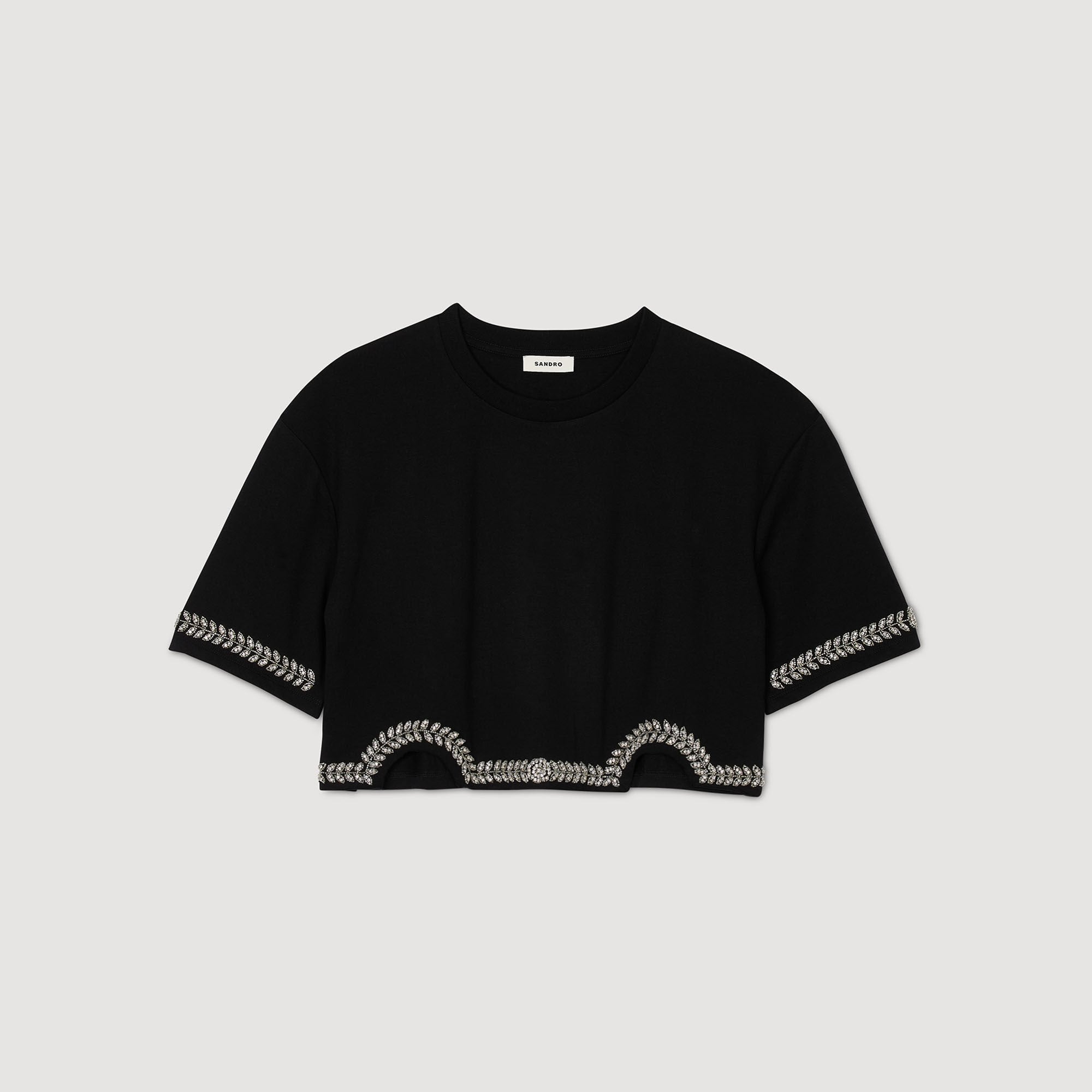 Rhinestone cropped T-shirt Black Sandro Women