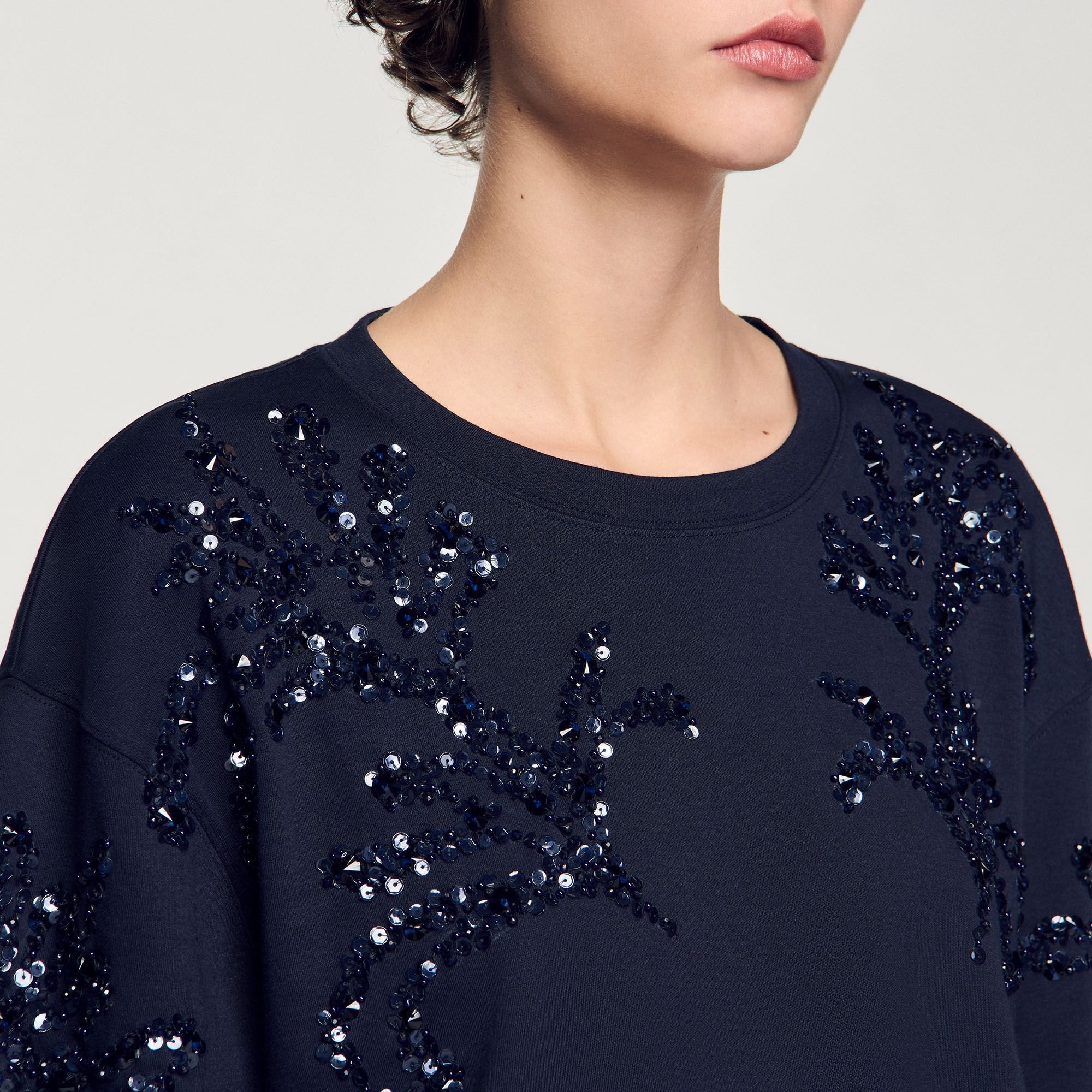 T-shirt with beaded details Navy Blue Sandro Women