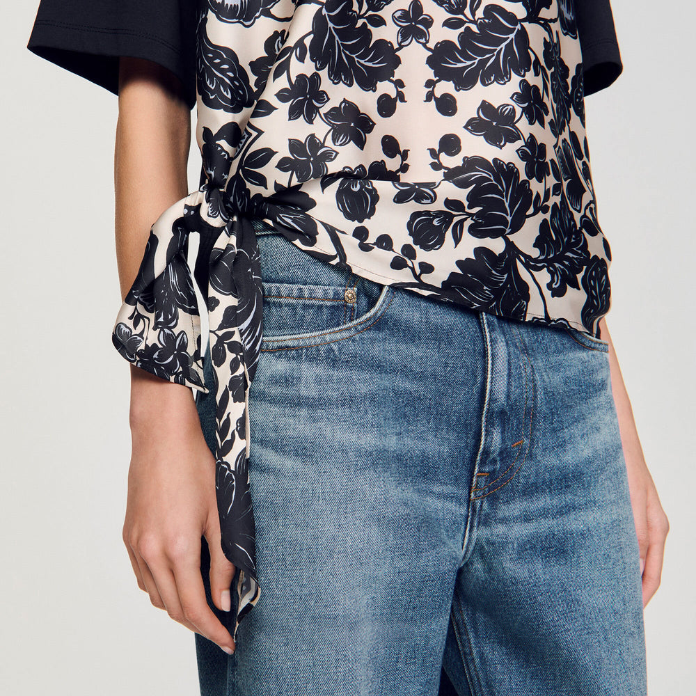 Floral motif T-shirt Ecru / Black Sandro Women