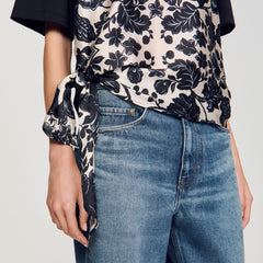 Floral motif T-shirt Ecru / Black Sandro Women
