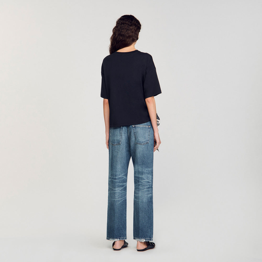 Floral motif T-shirt Ecru / Black Sandro Women