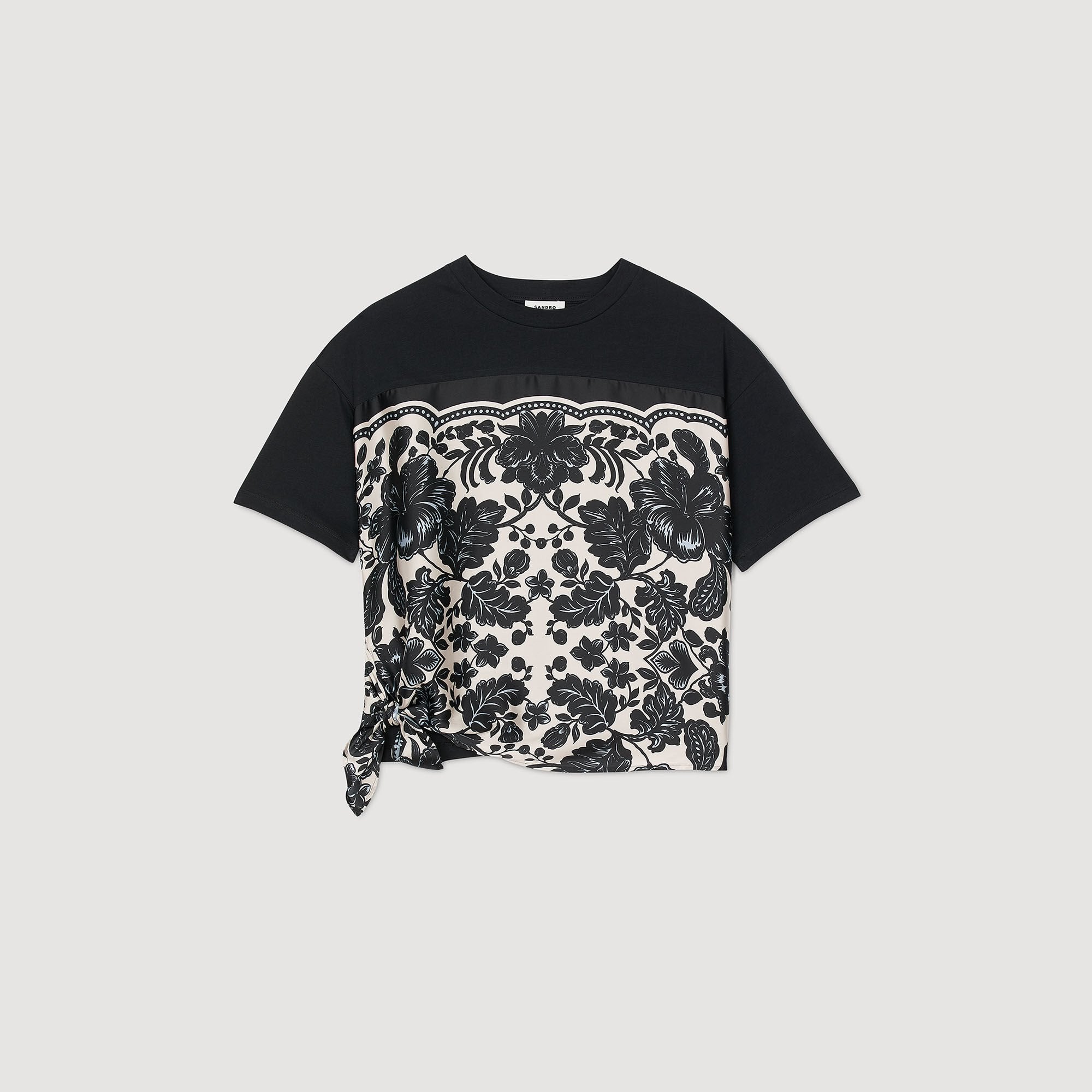 Floral motif T-shirt Ecru / Black Sandro Women