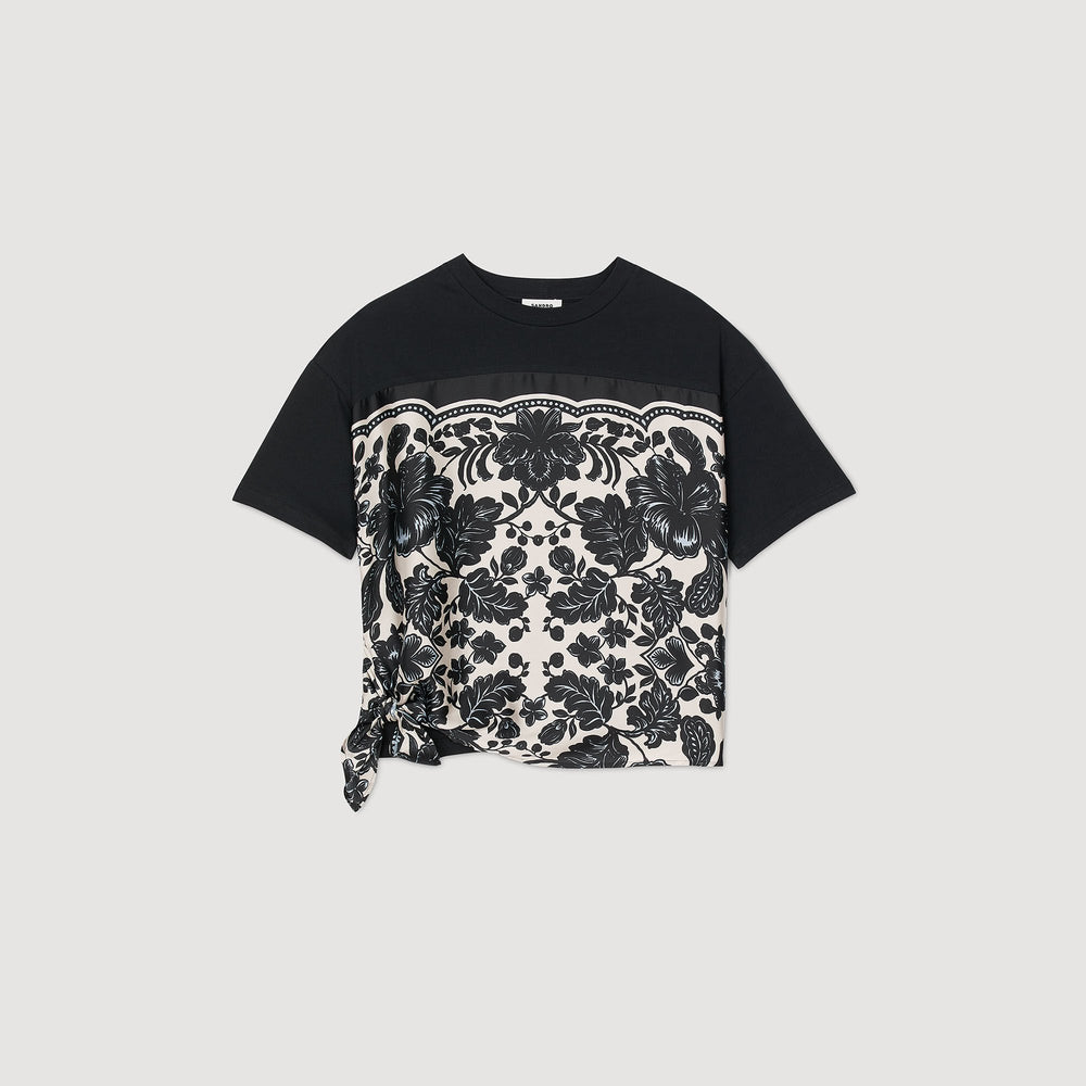 Floral motif T-shirt Ecru / Black Sandro Women