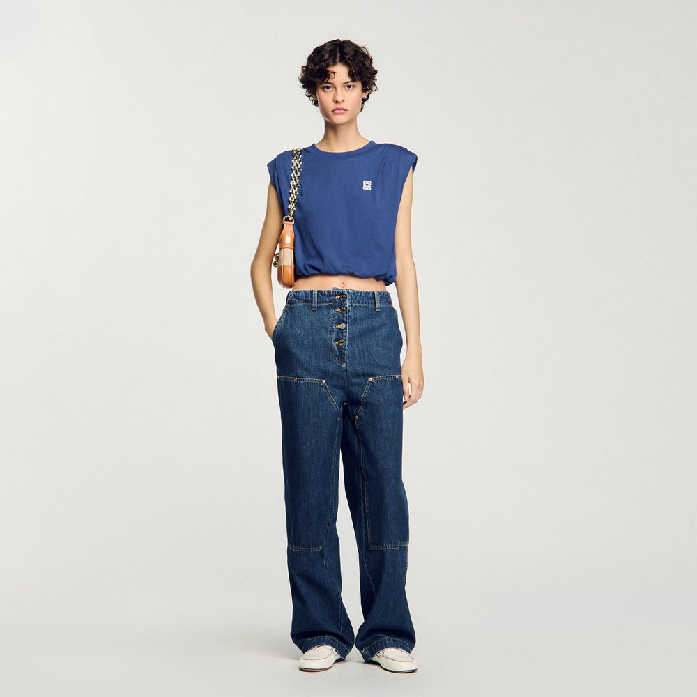 Short draped T-shirt Navy Blue Sandro Women