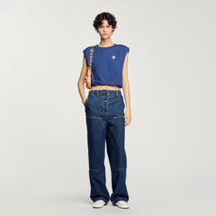 Short draped T-shirt Navy Blue Sandro Women