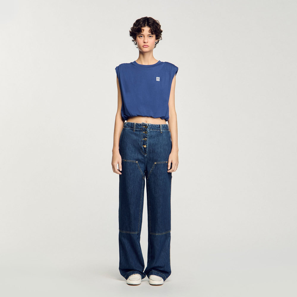 Short draped T-shirt Navy Blue Sandro Women