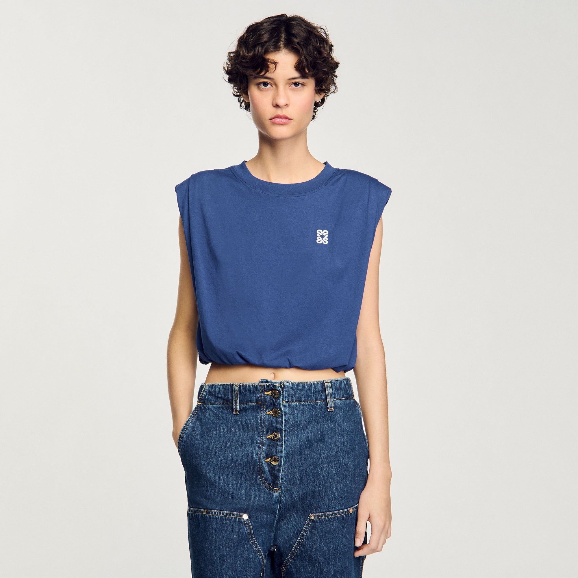 Short draped T-shirt Navy Blue Sandro Women