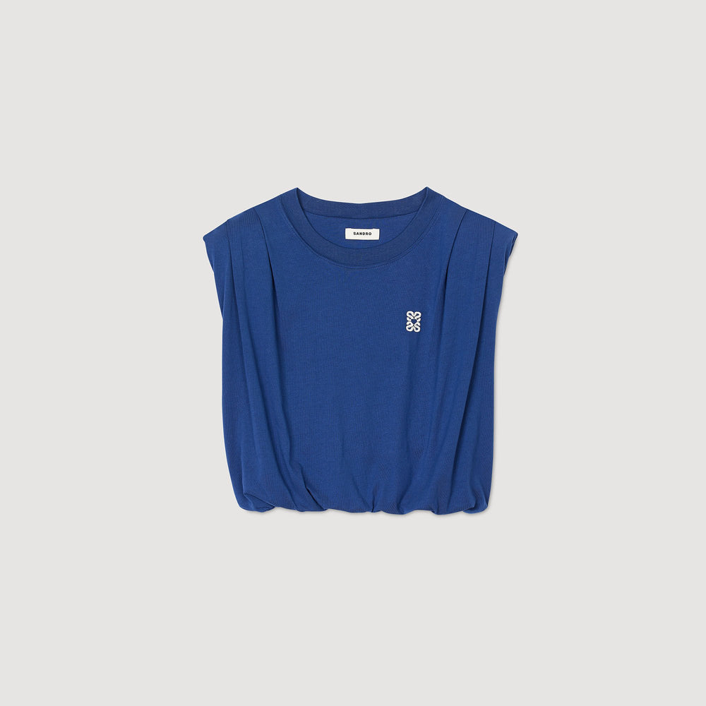 Short draped T-shirt Navy Blue Sandro Women