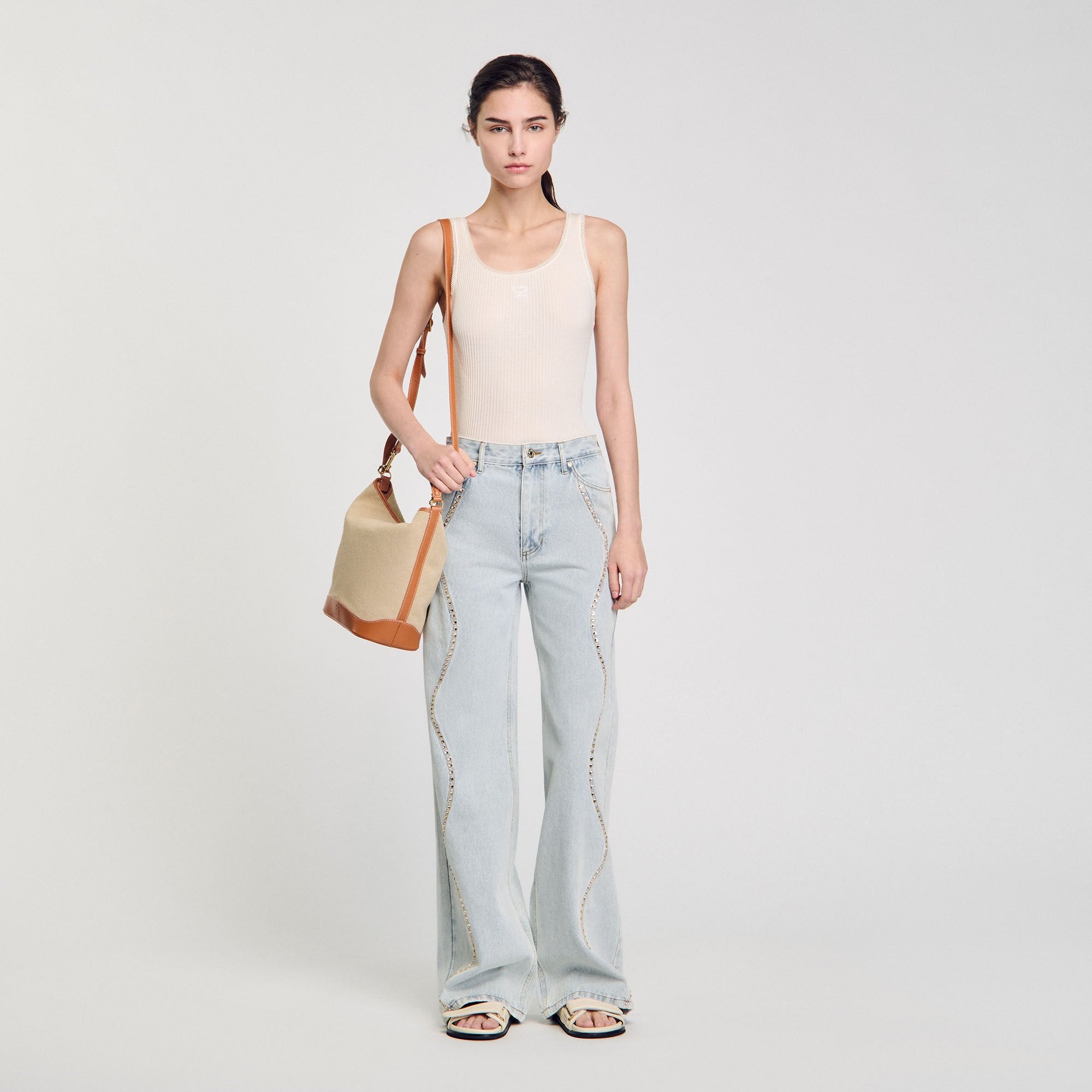 Rib knit vest top Ecru Sandro Women