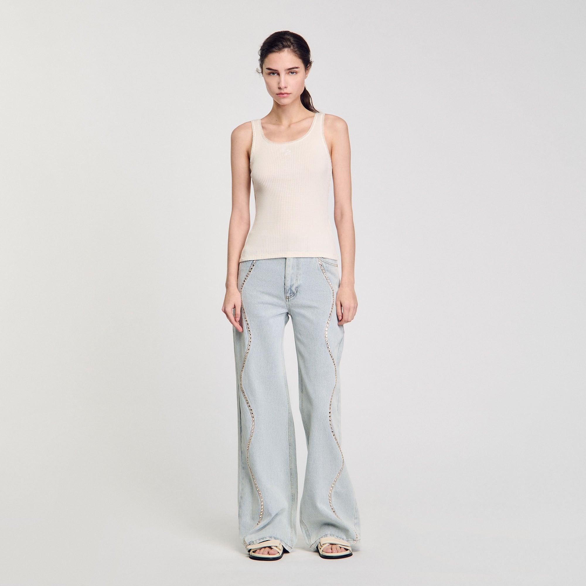 Rib knit vest top Ecru Sandro Women