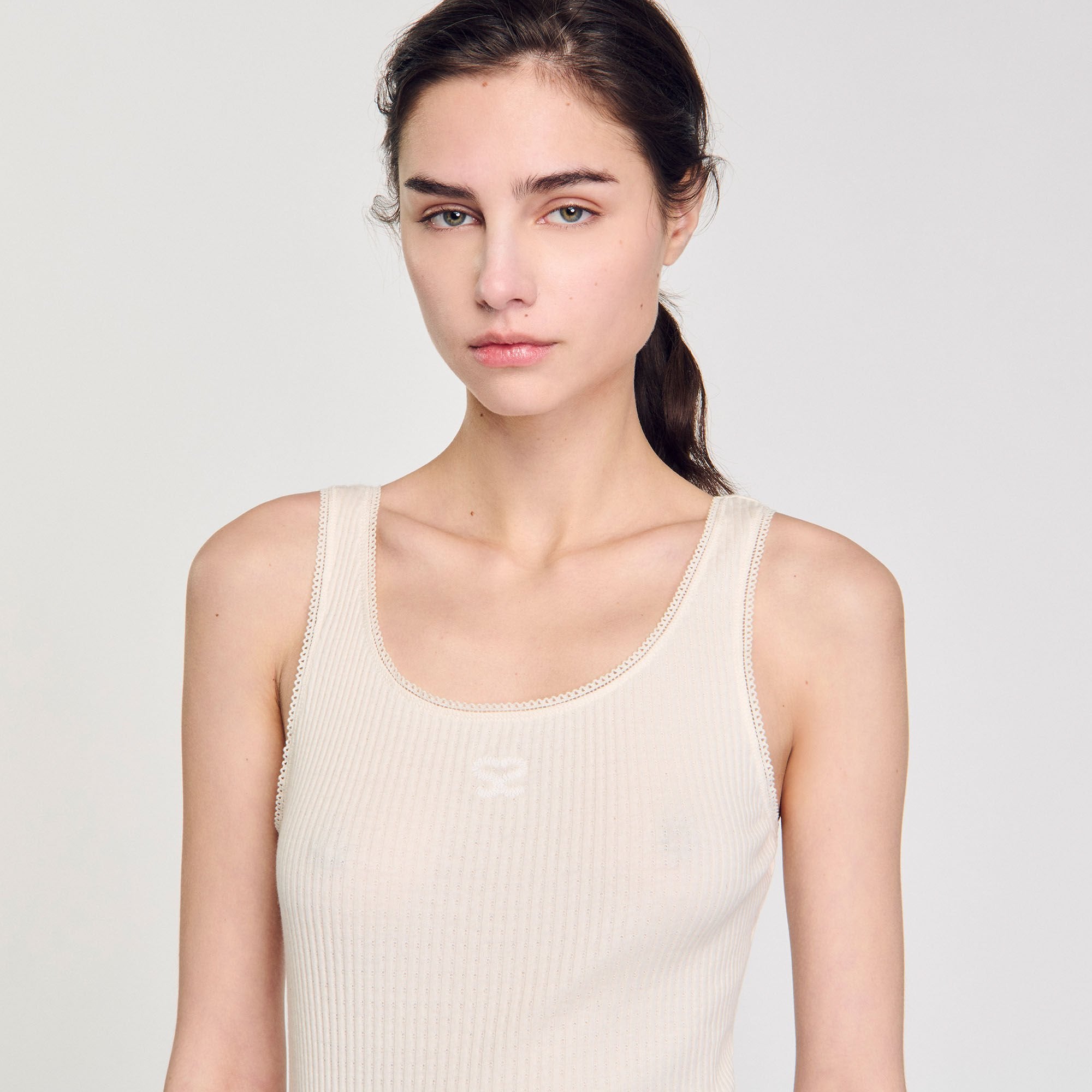 Rib knit vest top Ecru Sandro Women