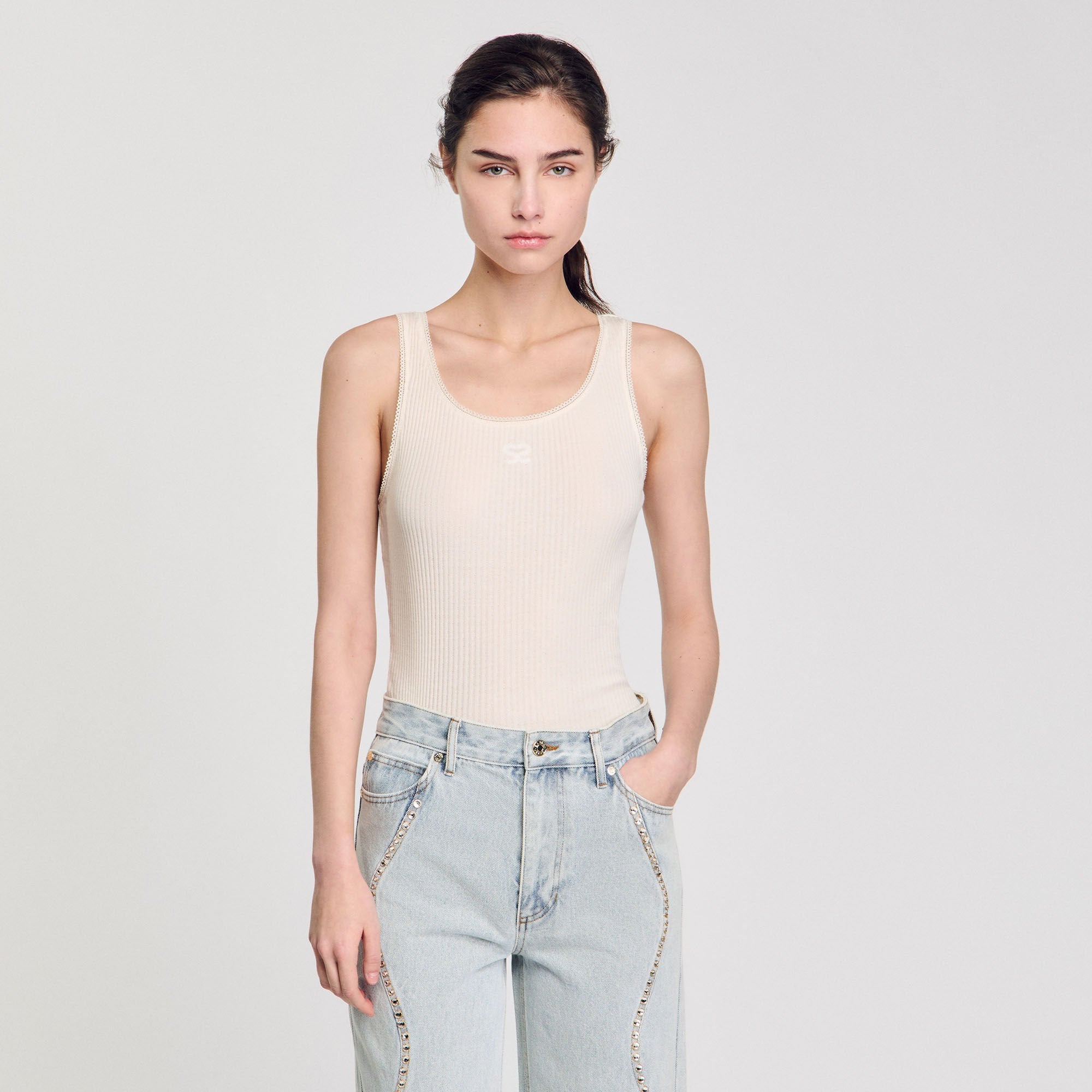 Rib knit vest top Ecru Sandro Women