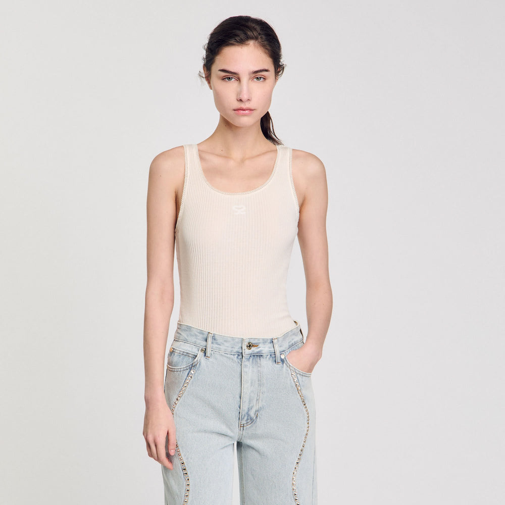 Rib knit vest top Ecru Sandro Women