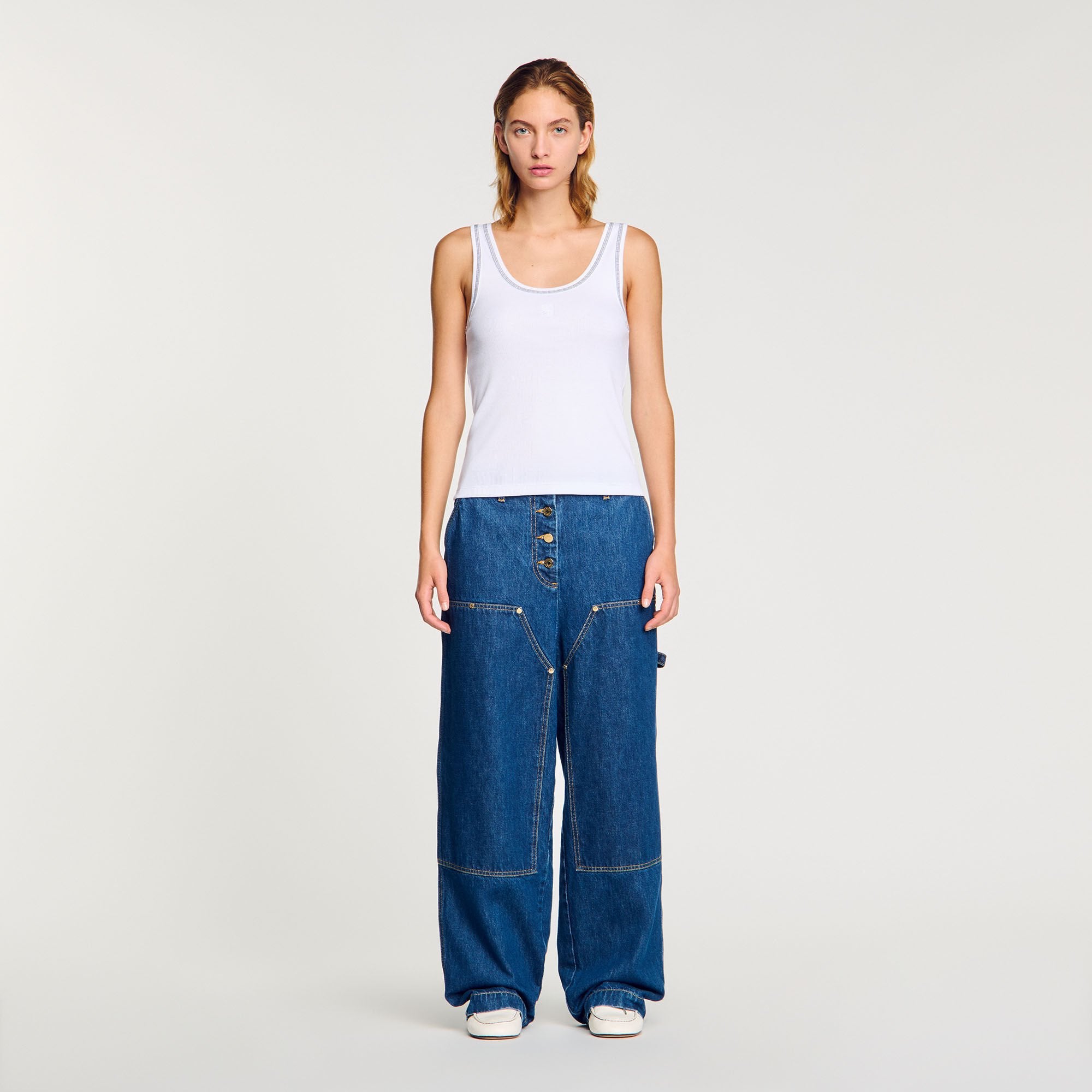 Ribbed vest top Black / White Sandro Women