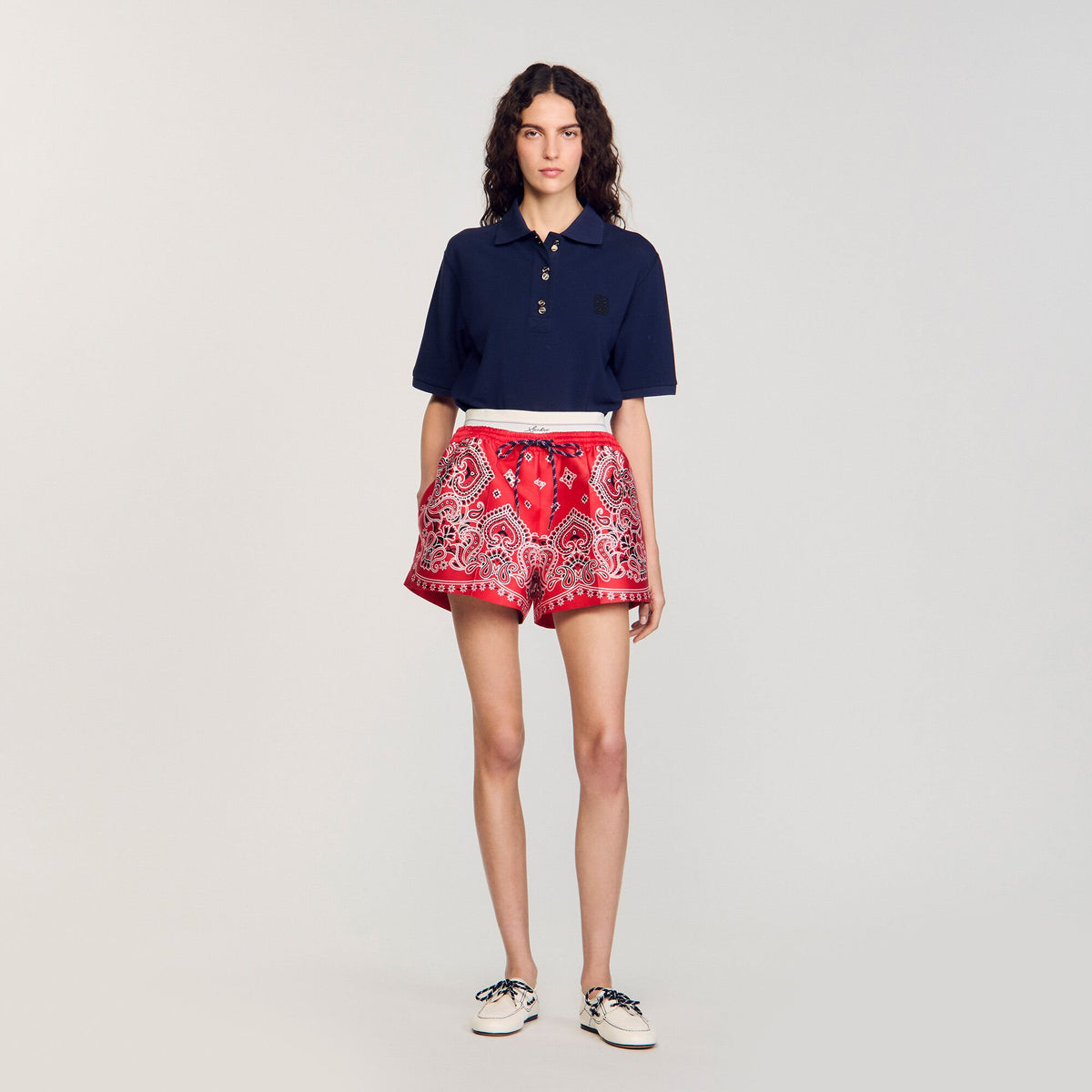 Polo shirt with decorative buttons Navy Blue Sandro Women