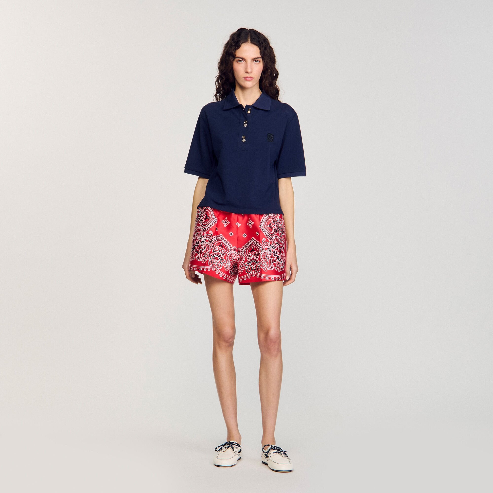 Polo shirt with decorative buttons Navy Blue Sandro Women