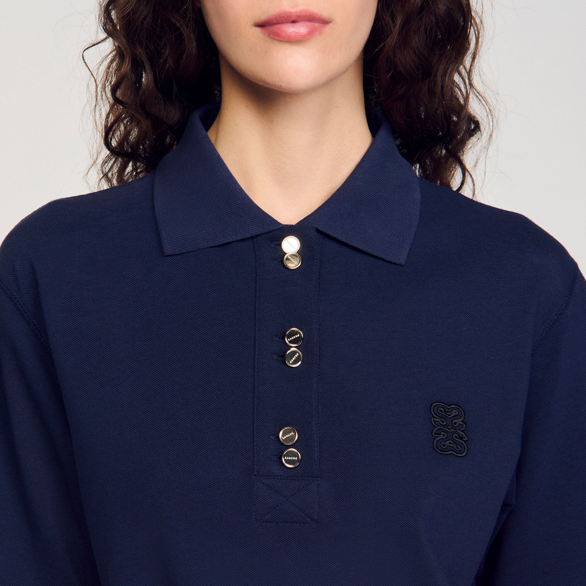 Polo shirt with decorative buttons Navy Blue Sandro Women
