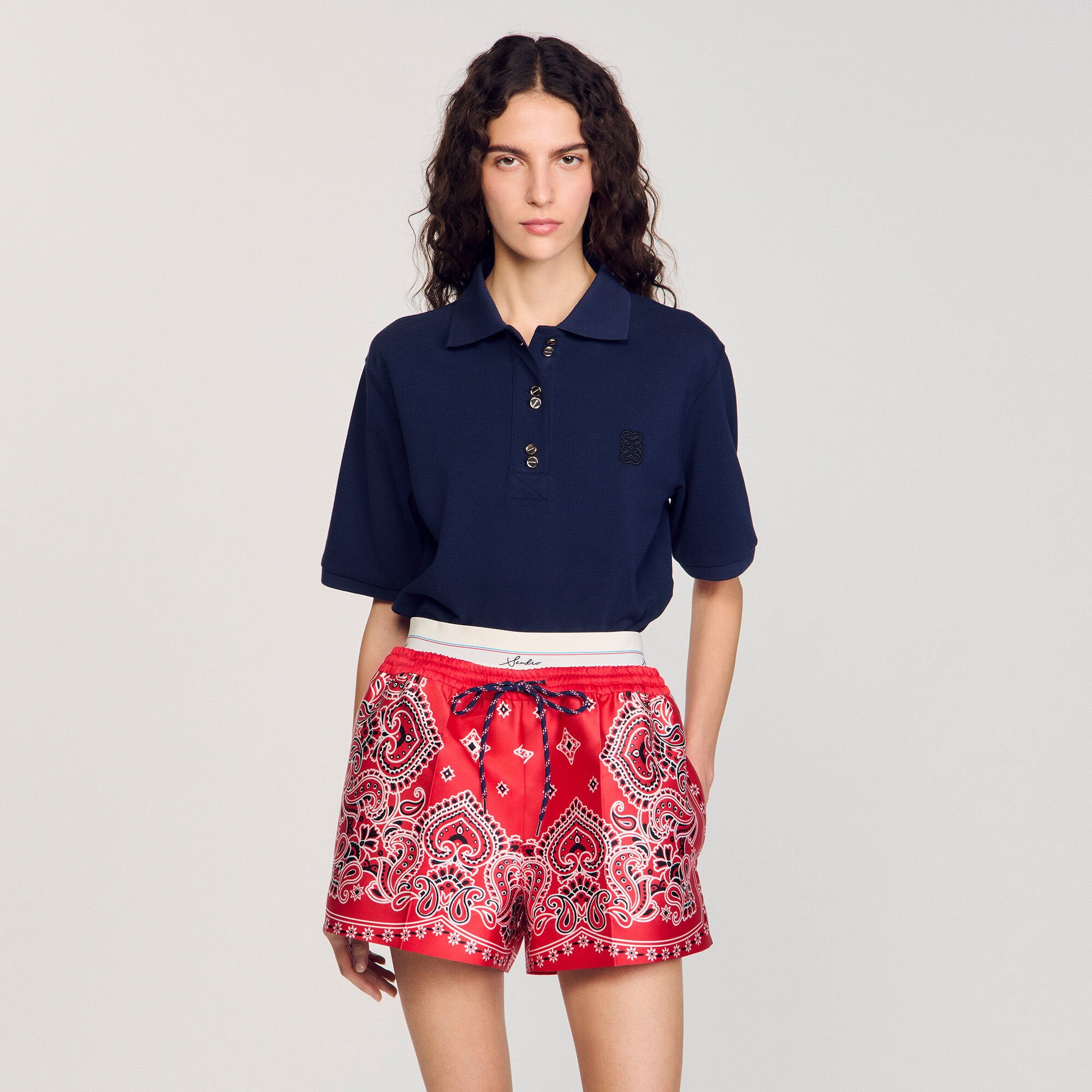 Polo shirt with decorative buttons Navy Blue Sandro Women