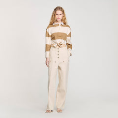 Striped polo-neck T-shirt Beige Sandro Women