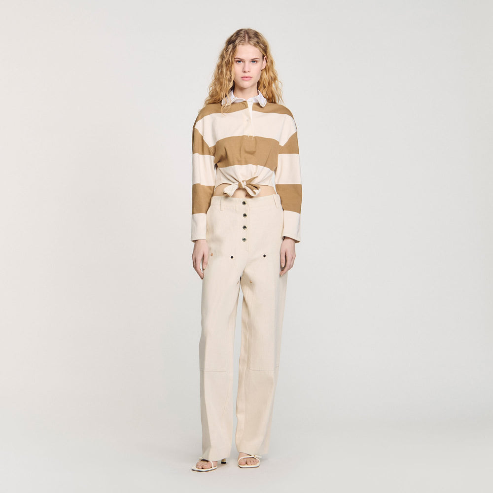 Striped polo-neck T-shirt Beige Sandro Women