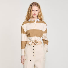 Striped polo-neck T-shirt Beige Sandro Women