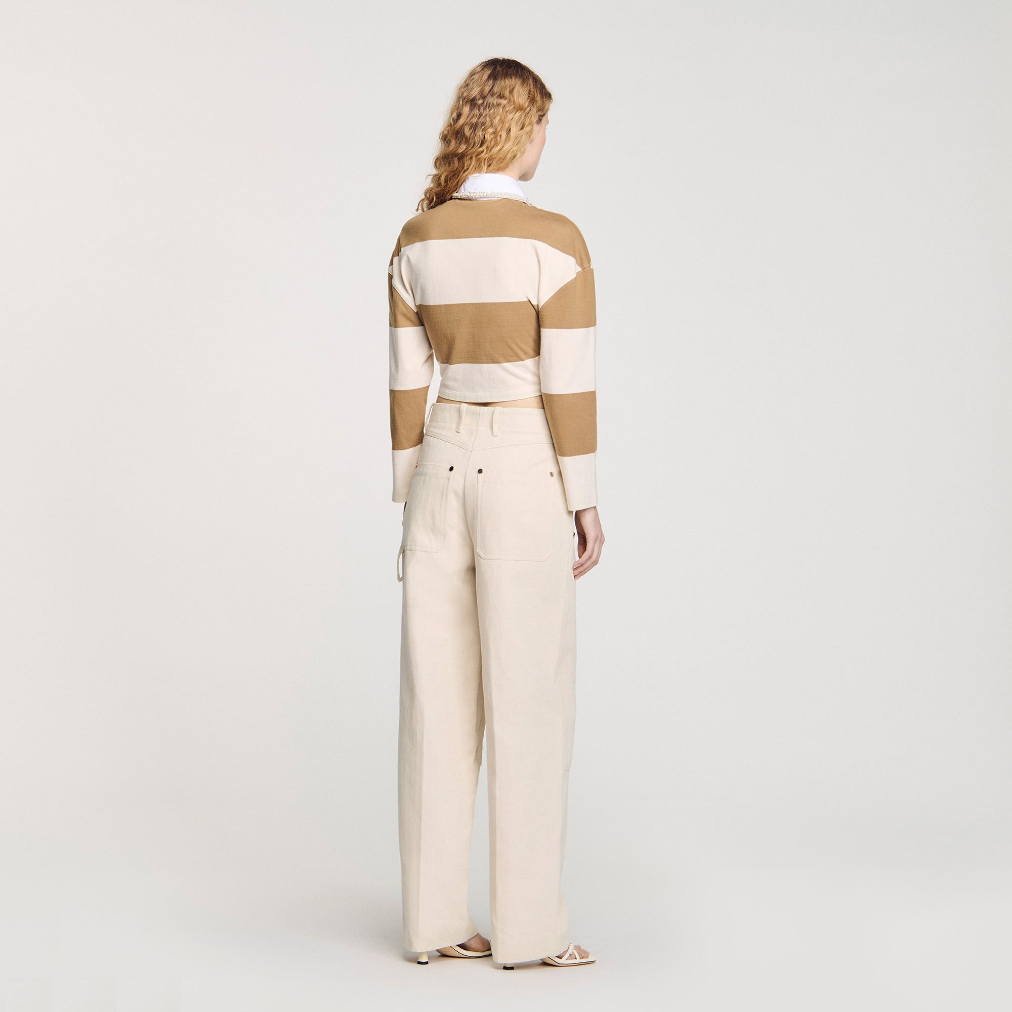 Striped polo-neck T-shirt Beige Sandro Women