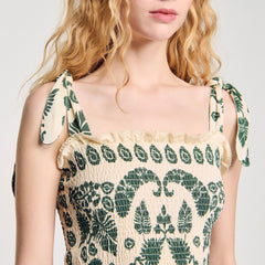 Floral motif smocked top Ecru / Green Sandro Women