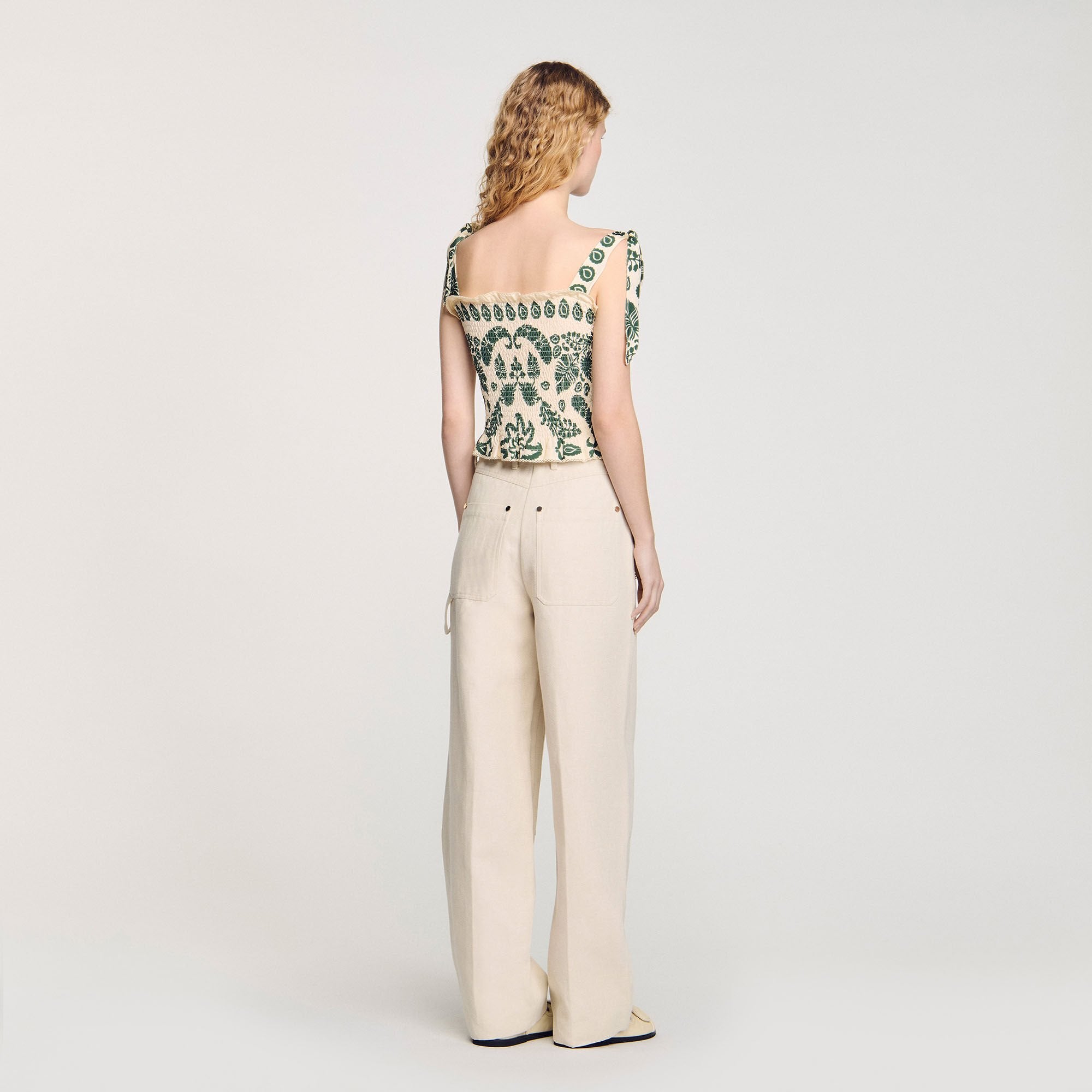 Floral motif smocked top Ecru / Green Sandro Women