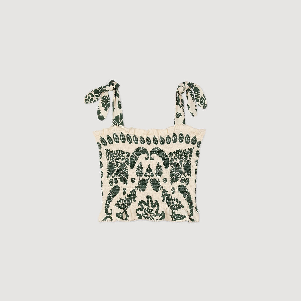 Floral motif smocked top Ecru / Green Sandro Women
