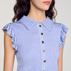 Striped smocked T-shirt Sky Blue Sandro Women