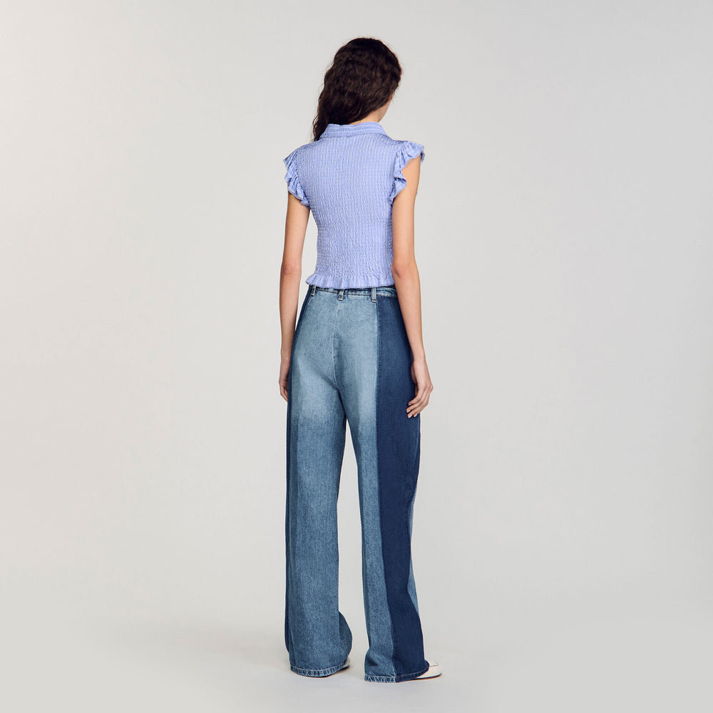 Striped smocked T-shirt Sky Blue Sandro Women