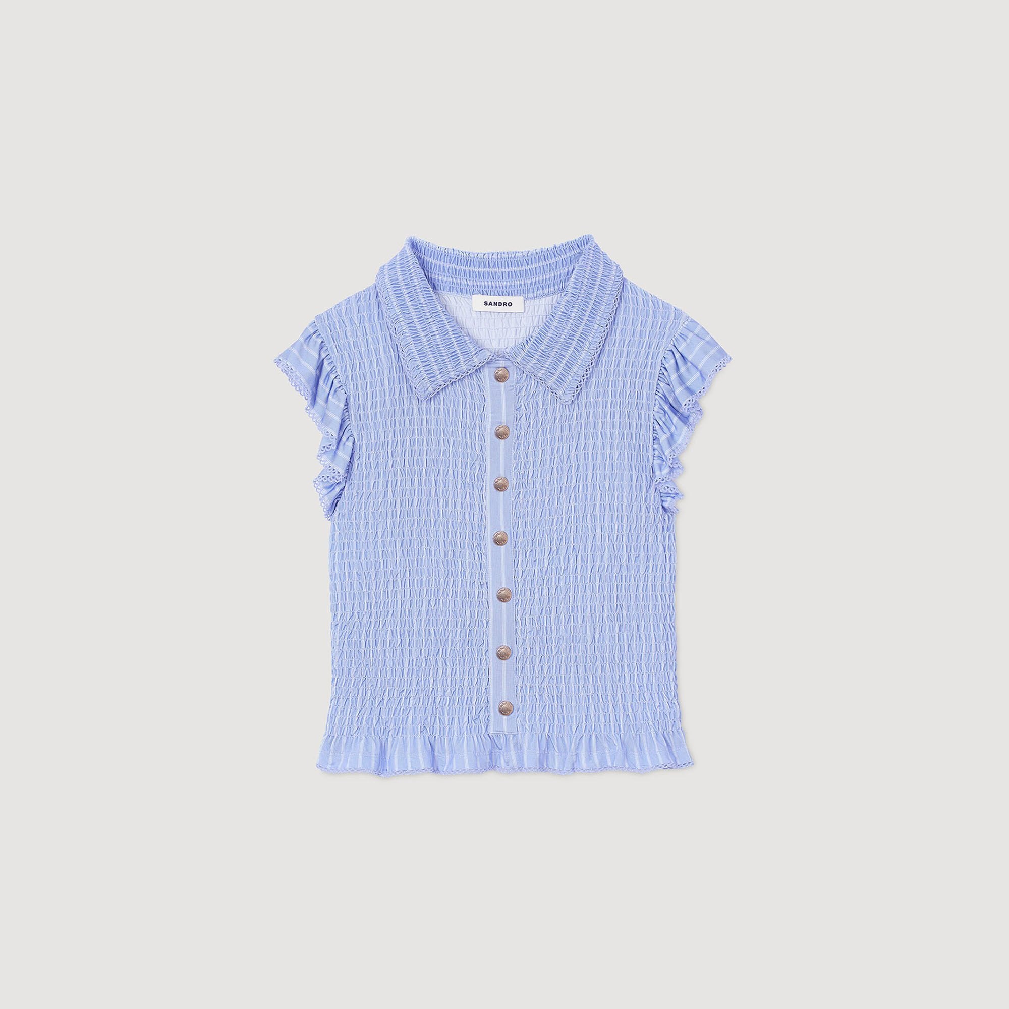 Striped smocked T-shirt Sky Blue Sandro Women