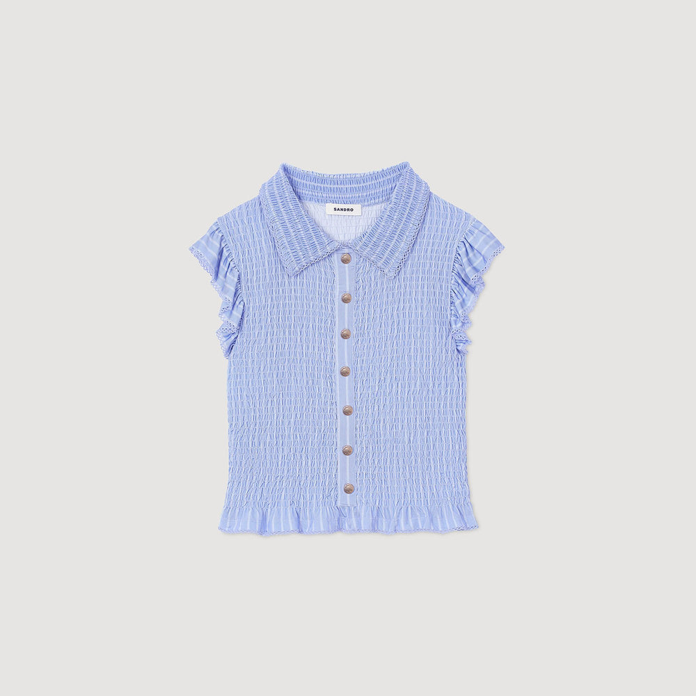 Striped smocked T-shirt Sky Blue Sandro Women