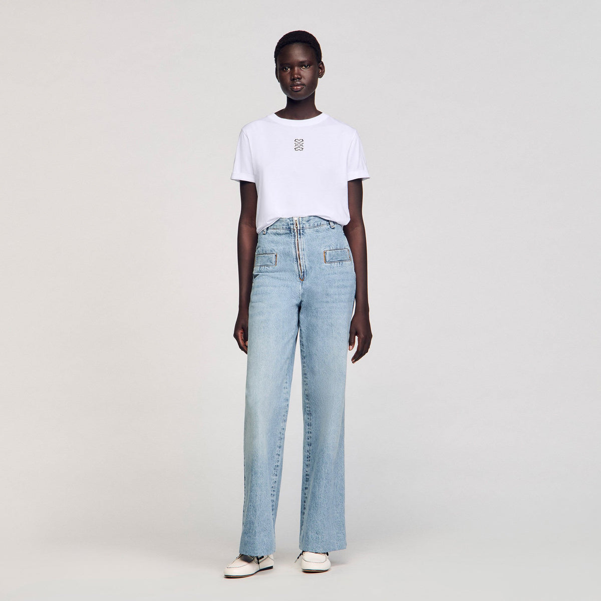 Cotton T-shirt with embroidery White Sandro Women