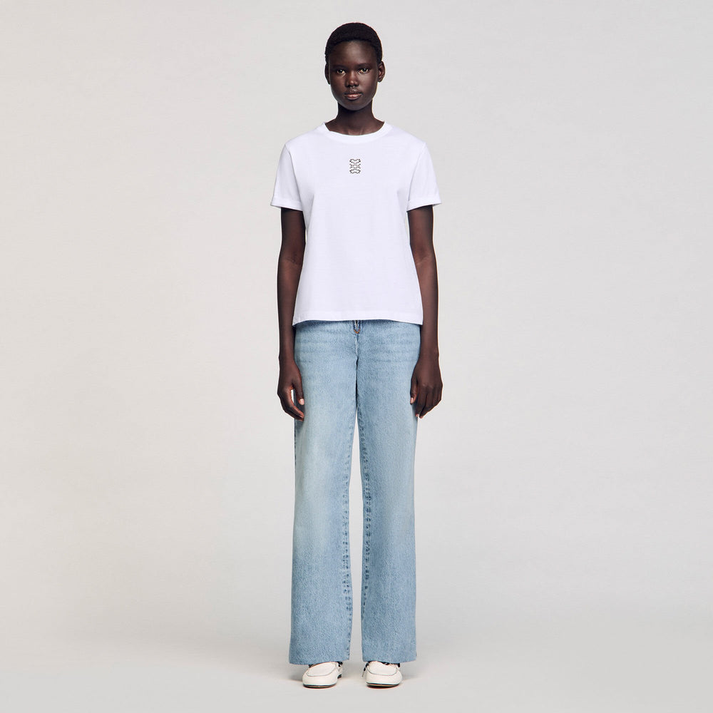 Cotton T-shirt with embroidery White Sandro Women