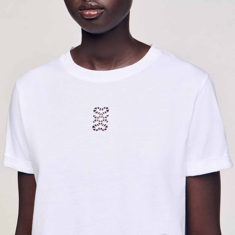 Cotton T-shirt with embroidery White Sandro Women