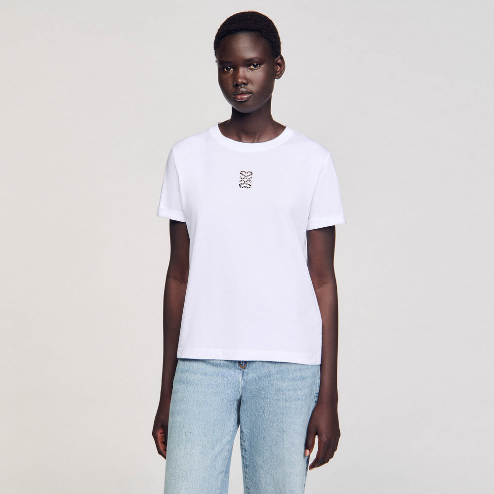 Cotton T-shirt with embroidery White Sandro Women