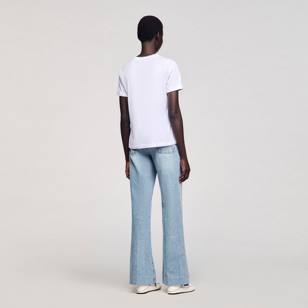 Cotton T-shirt with embroidery White Sandro Women