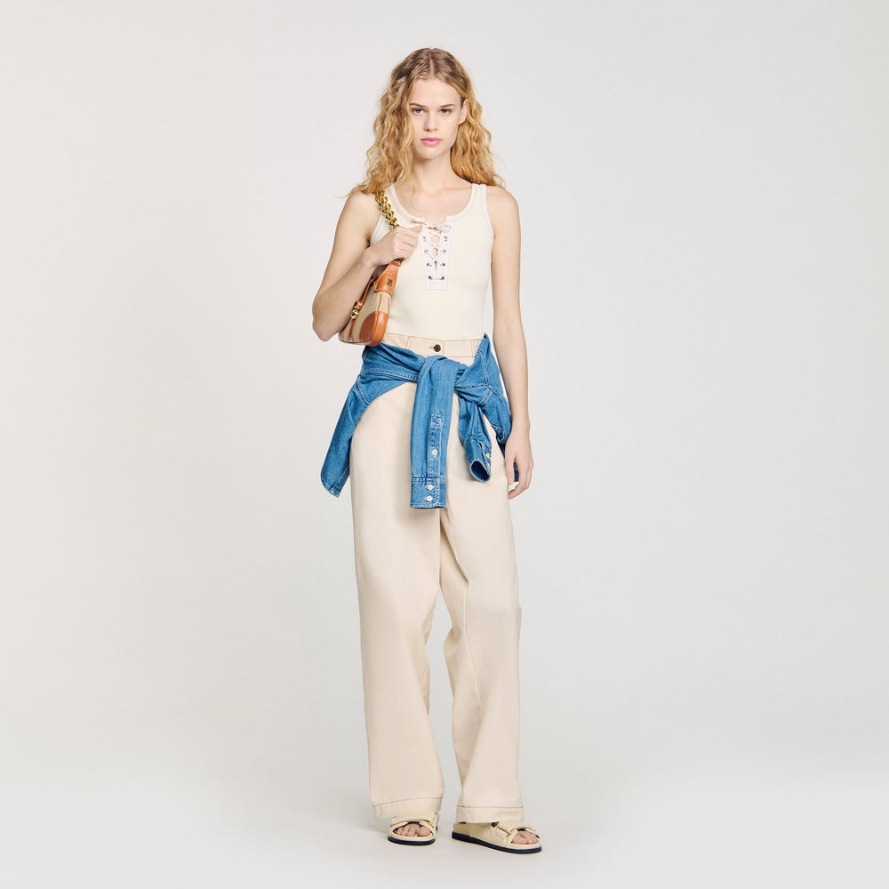 Lace-up vest top Ecru Sandro Women