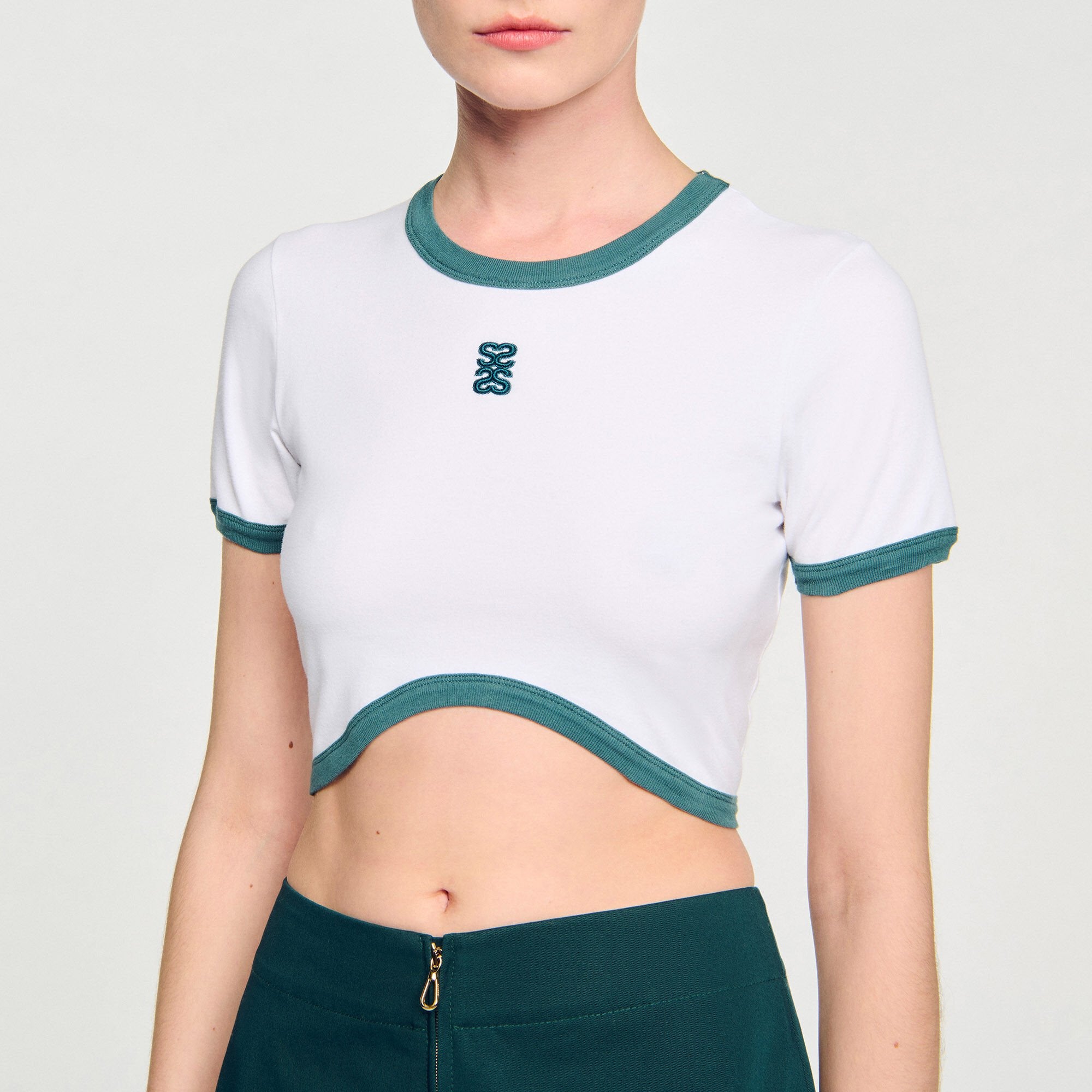 Two-tone cropped T-shirt White Sandro Women
