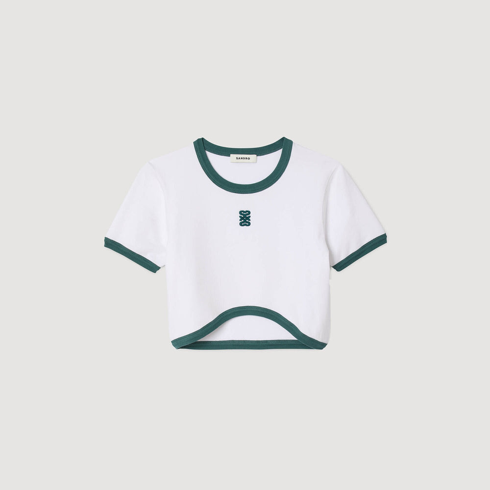 Two-tone cropped T-shirt White Sandro Women