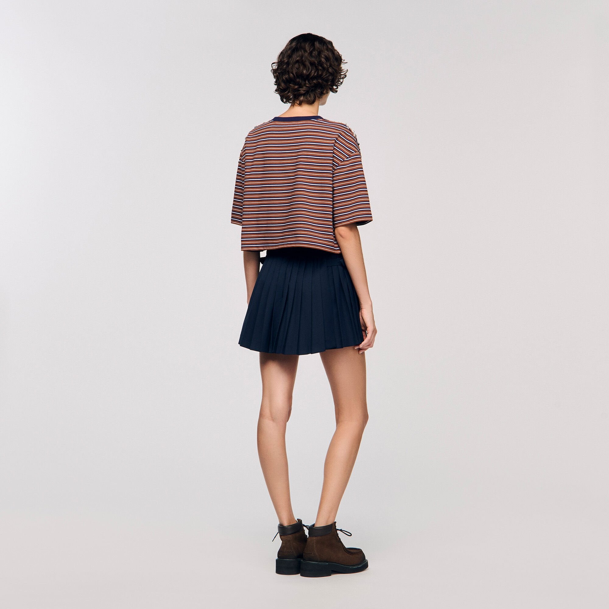 Striped rhinestone T-shirt Brown / Deep Blu Sandro Women