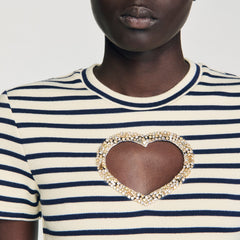 Rhinestone heart T-shirt Ecru Sandro Women