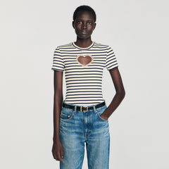 Rhinestone heart T-shirt Ecru Sandro Women