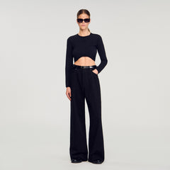 Cropped embroidered T-shirt Black Sandro Women