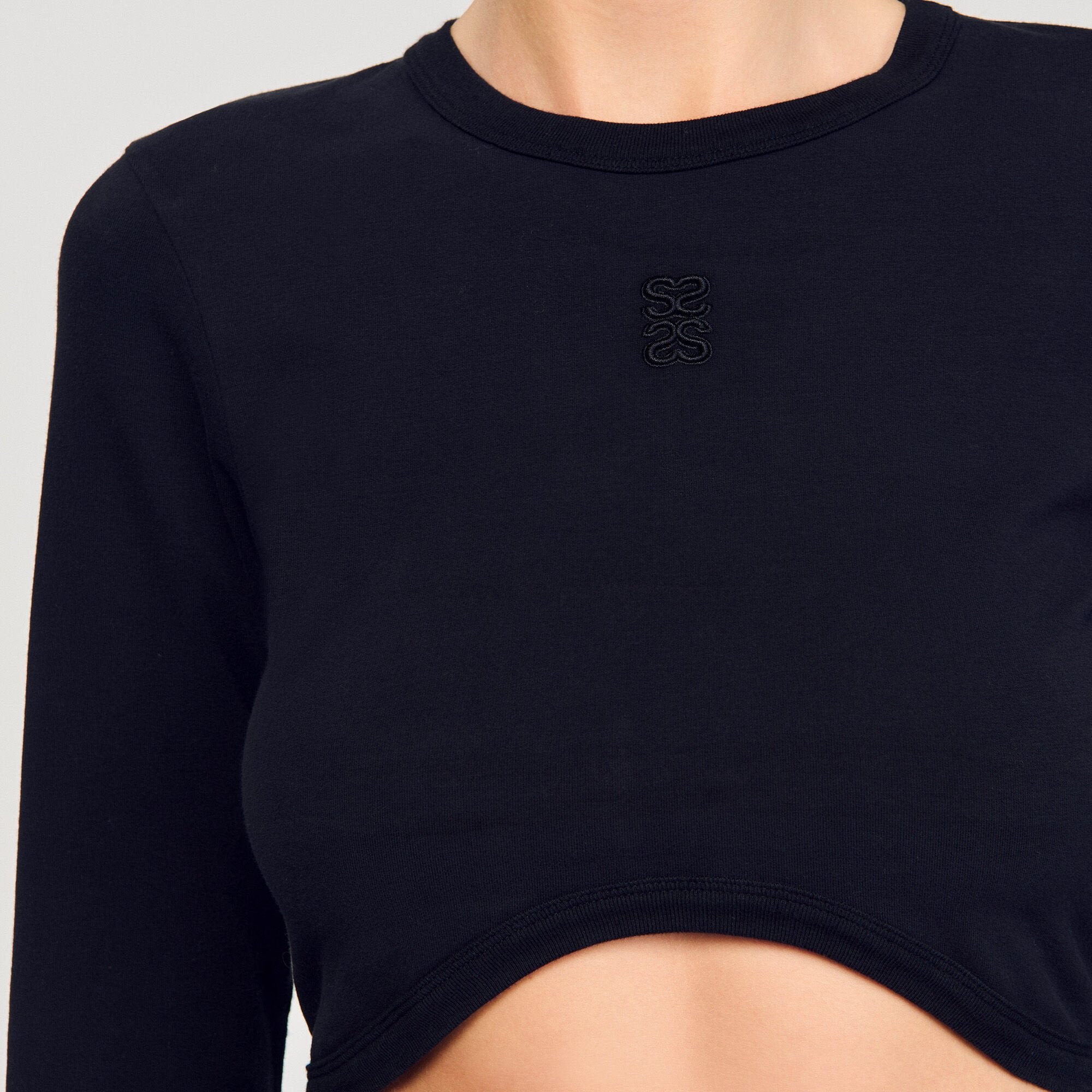 Cropped embroidered T-shirt Black Sandro Women