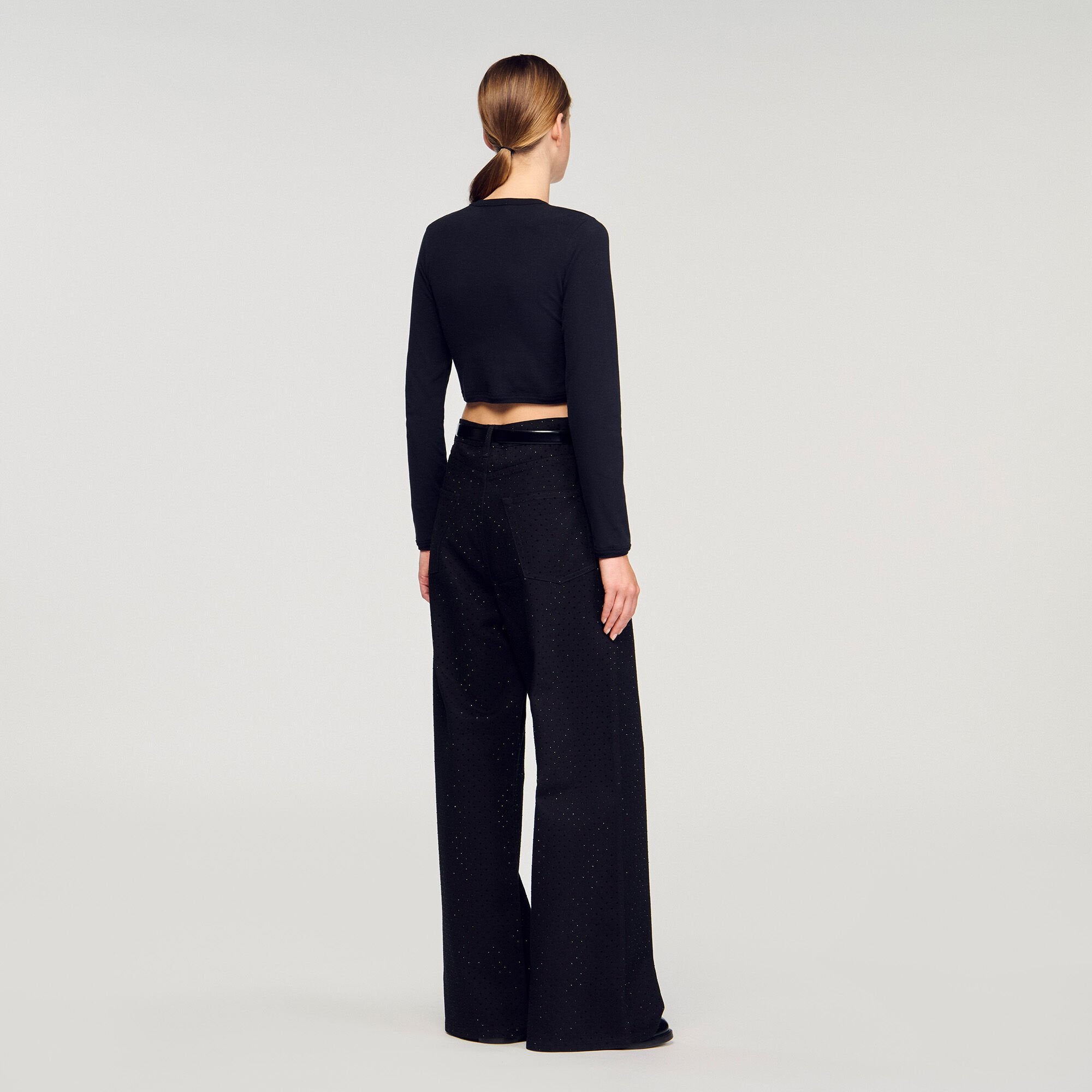 Cropped embroidered T-shirt Black Sandro Women